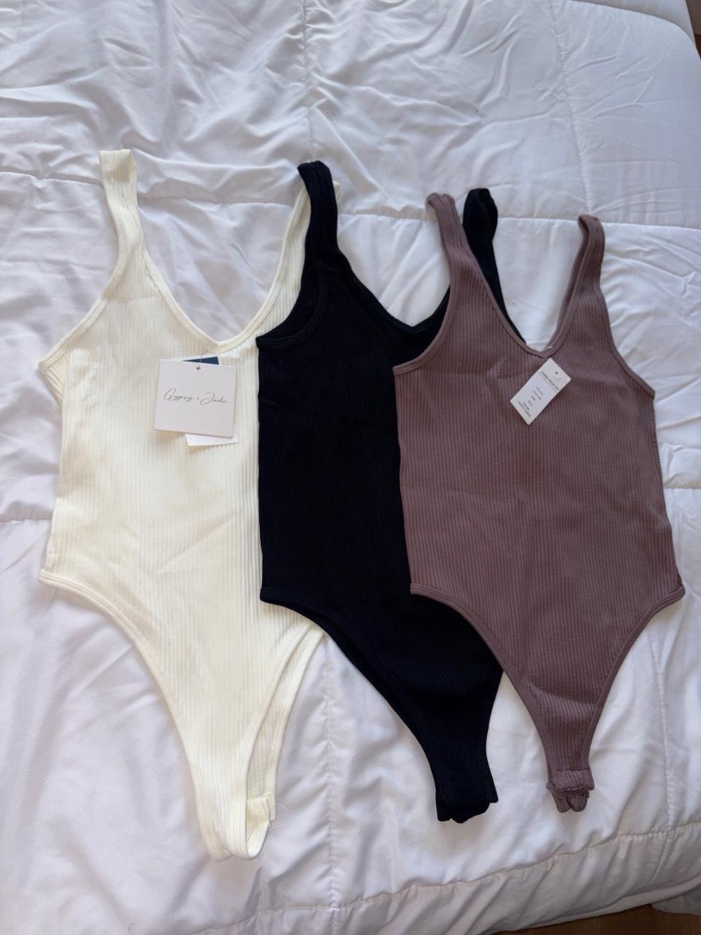 3 One-Piece Bodysuits ( Ivory, Black, Taupe)